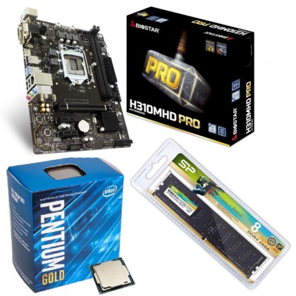 Biostar H310MHD PRO Micro ATX Motherboard + Intel Pentium Gold G5400 LGA 1151 Desktop Processor + Silicon Power 8GB DDR4 PC4 2666 UDIMM Desktop RAM DIY Set